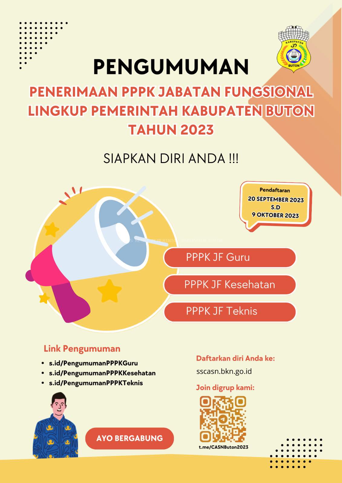 Pengumuman Penerimaan Pegawai Pemerintah dengan Perjanjian Kerja untuk Jabatan Fungsional di Lingkungan Pemerintah Kabupaten Buton Tahun Anggaran 2023